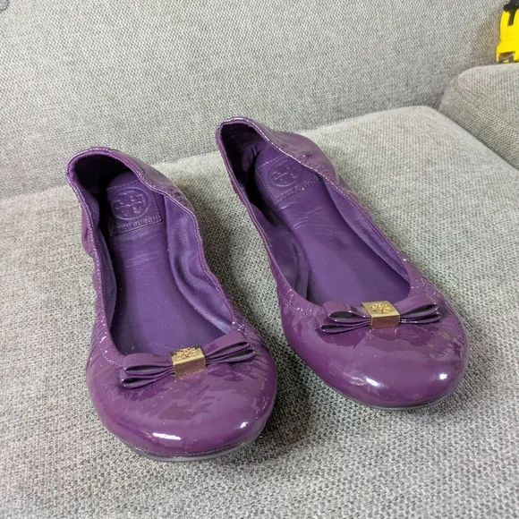 Tory Burch Purple Patent Leather Ballet Flats - Logo Bow - Size 11 - Picture 3 of 8